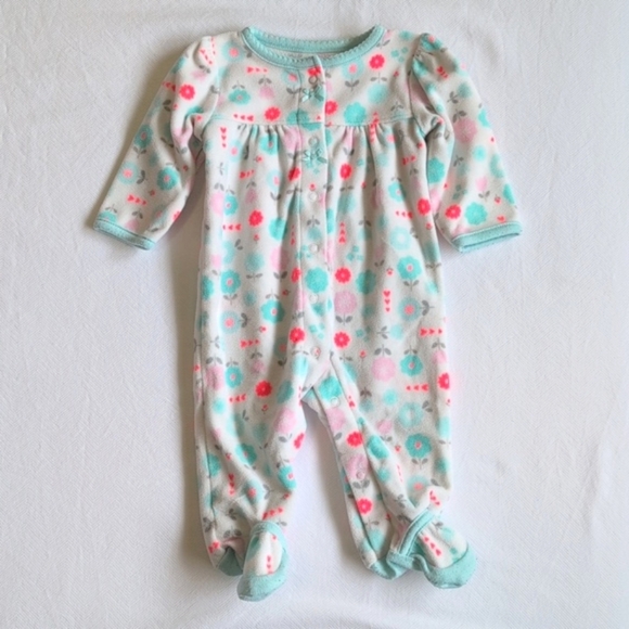 carter's 2-pack fleece snap footie sleeper pajamas bundle 3 months baby girl - Picture 3 of 4